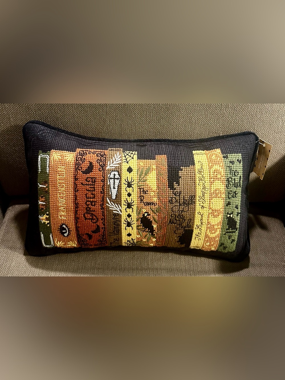 Cupcakes & cashmere Halloween books needlepoint decor pillow